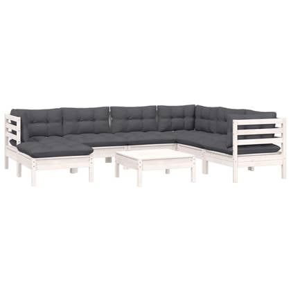 vidaXL 8-delige Loungeset met kussens massief grenenhout wit