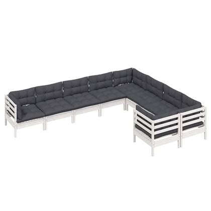 vidaXL 9-delige Loungeset met kussens grenenhout wit