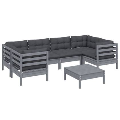 vidaXL 7-delige Loungeset met kussens grenenhout grijs