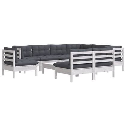 vidaXL 10-delige Loungeset met kussens massief grenenhout wit