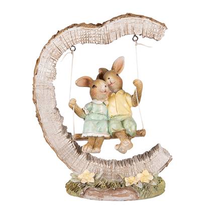 Clayre & Eef Beeld Konijn 16 cm Bruin Groen Polyresin Woonaccessoires