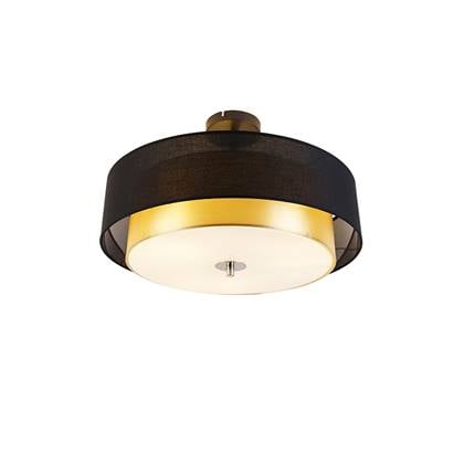 QAZQA Moderne plafondlamp zwart met goud 50 cm 3-lichts - Drum Duo