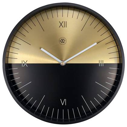 NeXtime  nXt - Wandklok - 30 cm - Metaal - Zwart | Goud - 'Half'