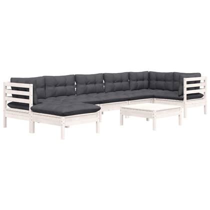 vidaXL 8-delige Loungeset met kussens massief grenenhout wit