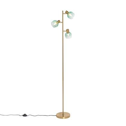 QAZQA Art Deco vloerlamp goud met groen glas 3-lichts - Vidro