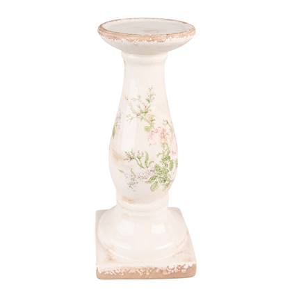 Clayre & Eef Kandelaar  30 cm Roze Beige Keramiek Bloemen