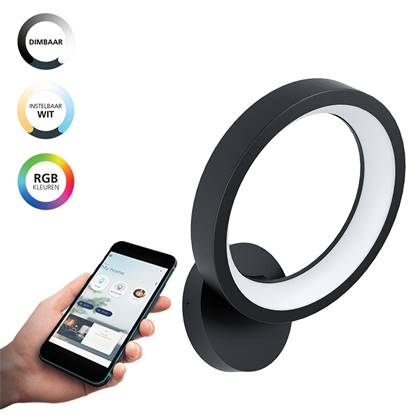 EGLO connect.z Marghera-Z Smart Wandlamp - 30,5 cm - Zwart - RGB