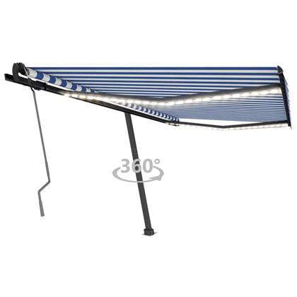 vidaXL Luifel handmatig uittrekbaar met LED 450x350 cm blauw en wit