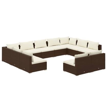 vidaXL 11-delige Loungeset met kussens poly rattan bruin