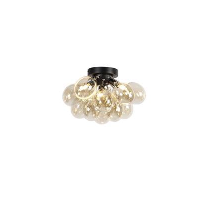 QAZQA Design plafondlamp zwart met amber glas 3-lichts - Uvas