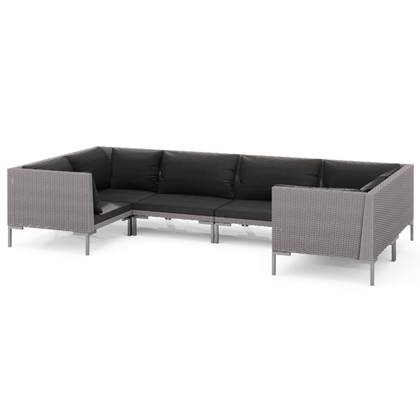 vidaXL 6-delige Loungeset met kussens poly rattan donkergrijs