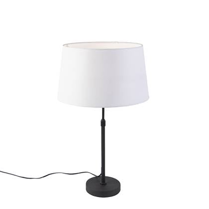 QAZQA Tafellamp zwart met linnen kap 35 cm verstelbaar - Parte Wit
