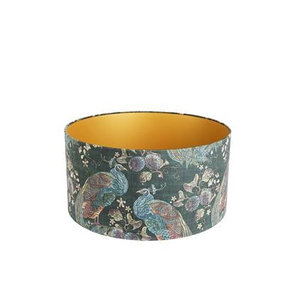 QAZQA Velours lampenkap pauw groen 50|50|25 gouden binnenkant Multicolor