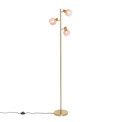 QAZQA Art Deco vloerlamp goud met roze glas 3-lichts - Vidro