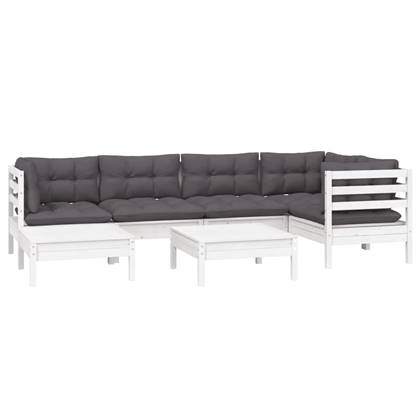 vidaXL 7-delige Loungeset met kussens massief grenenhout wit