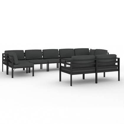 vidaXL 9-delige Loungeset met kussens aluminium antracietkleurig