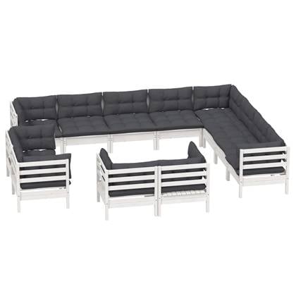 vidaXL 12-delige Loungeset met kussens massief grenenhout wit