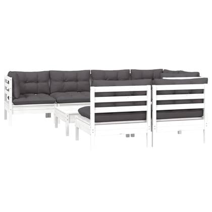 vidaXL 8-delige Loungeset met kussens massief grenenhout wit