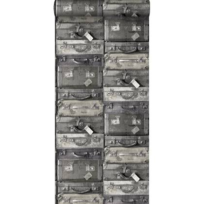 ESTA home behang vintage koffers zwart en grijs
