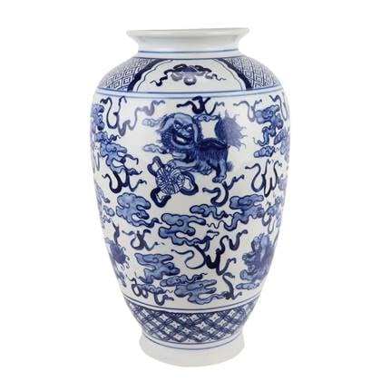 Fine Asianliving Chinese Vaas Blauw Wit Porselein D23xH37cm