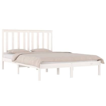 vidaXL Bedframe massief grenenhout wit 135x190 cm 4FT6 Double