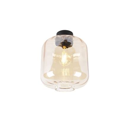 QAZQA Design plafondlamp zwart met amber glas - Qara Beige