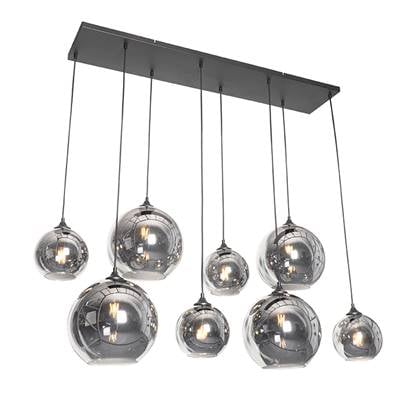 QAZQA Art Deco hanglamp zwart met smoke glas 8-lichts - Sandra