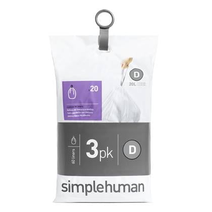 Simplehuman Code D Pocket Liners Afvalzakken 20 Liter - 60 zakken Wit