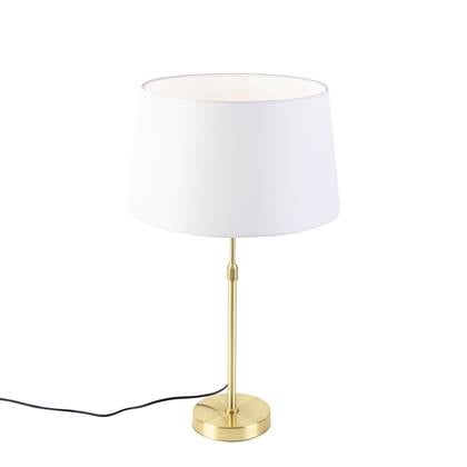QAZQA Tafellamp goud|messing met linnen kap 35 cm - Parte Wit