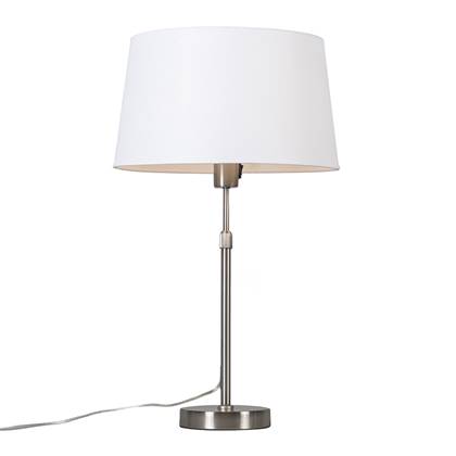 QAZQA Tafellamp staal met kap wit 35 cm verstelbaar - Parte Zilver