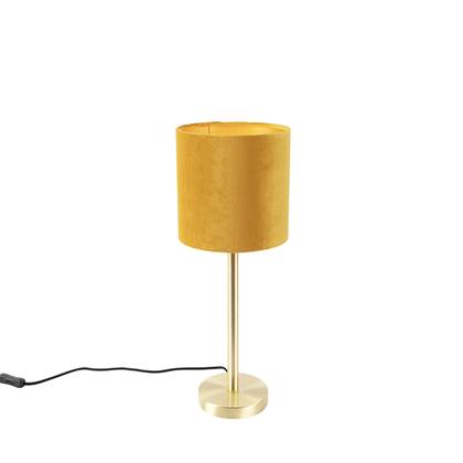 QAZQA Tafellamp messing met gele kap 20 cm - Simplo Geel