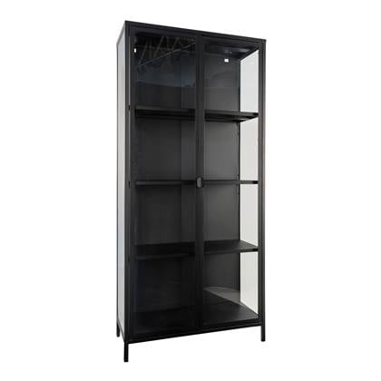 Hioshop Brisbane vitrinekast hoogte 175 cm, zwart.