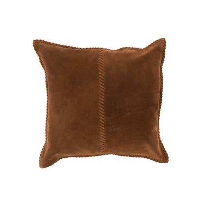 J-Line Kussen Vierkant Stiksels Leer Cognac Bruin