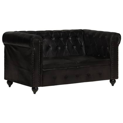 vidaXL Tweezitsbank Chesterfield-stijl echt leer zwart