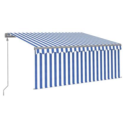 vidaXL Luifel automatisch uittrekbaar met rolgordijn 3x2,5 m blauw wit