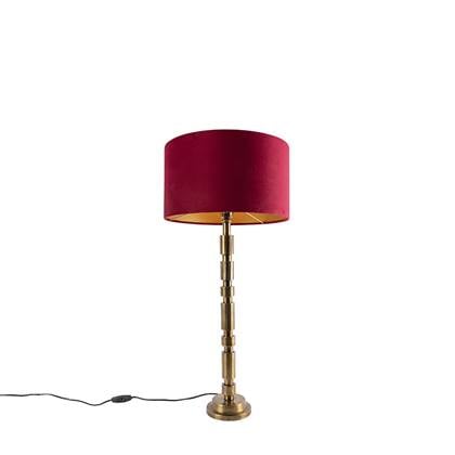 QAZQA Art Deco tafellamp brons 35 cm velours kap rood - Torre