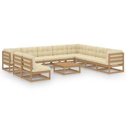 vidaXL 11-delige Loungeset met kussens massief grenenhout honingbruin