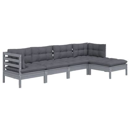 vidaXL 5-delige Loungeset met kussens grenenhout grijs