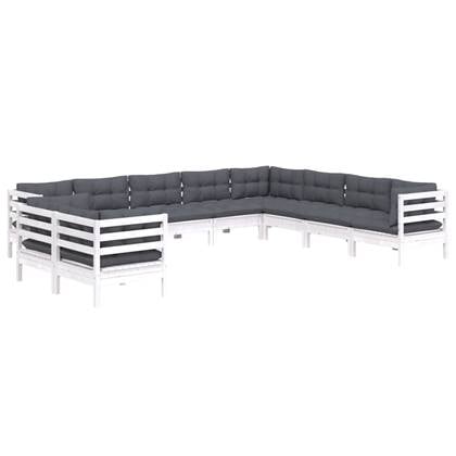 vidaXL 10-delige Loungeset met kussens massief grenenhout wit