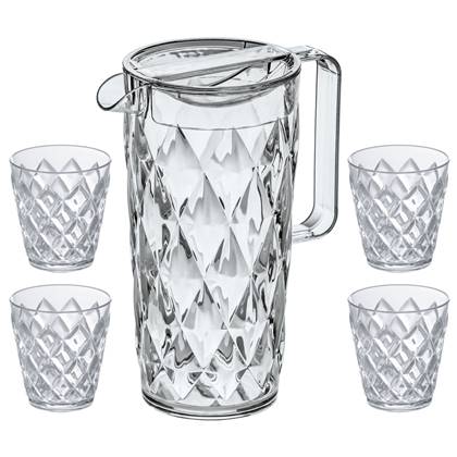 Koziol Schenkkan | Karaf - Onbreekbaar Superglas - Crystal 1.6 liter met 4 Waterglazen - 250 ml Transparant