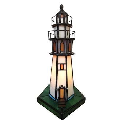 LumiLamp Tafellamp Tiffany vuurtoren 11*11*25 cm E14-max 1*25W Meerkleurig Polyresin-glas vuurtoren 
