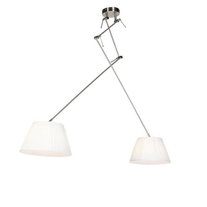 QAZQA Hanglamp staal met plisse kappen crème 35 cm 2-lichts - Blitz
