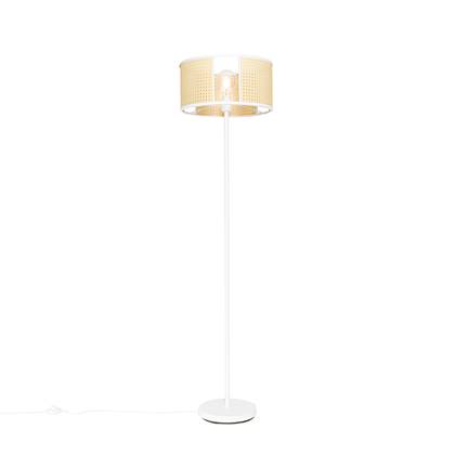 QAZQA Oosterse vloerlamp wit met rotan 40 cm - Akira