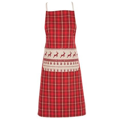 Clayre & Eef Keukenschort 70x85 cm Rood Beige Katoen Kerst BBQ Schort
