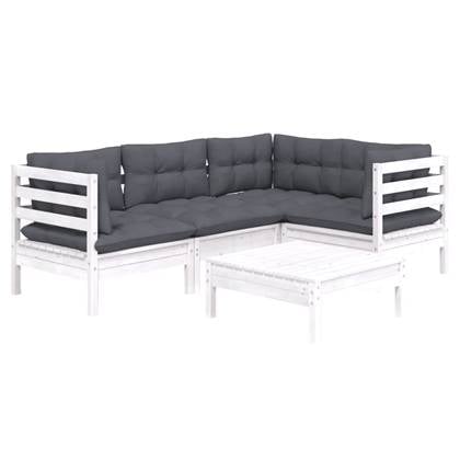 vidaXL 5-delige Loungeset met kussens grenenhout wit