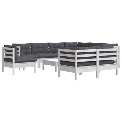 vidaXL 10-delige Loungeset met kussens massief grenenhout wit