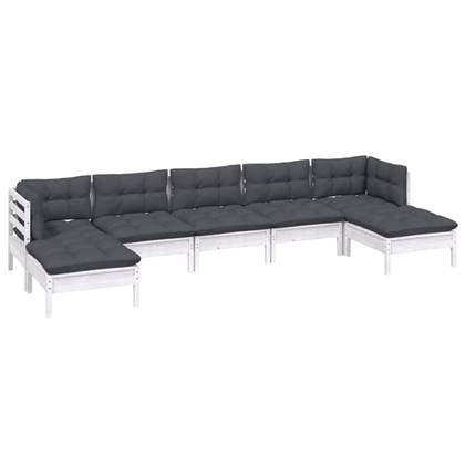 vidaXL 7-delige Loungeset met kussens grenenhout wit