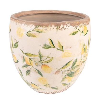 Clayre & Eef Bloempot Ø 19x19 cm Geel Keramiek Citroen