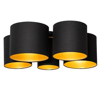 QAZQA Plafondlamp zwart met gouden binnenkant 5-lichts - Multidrum