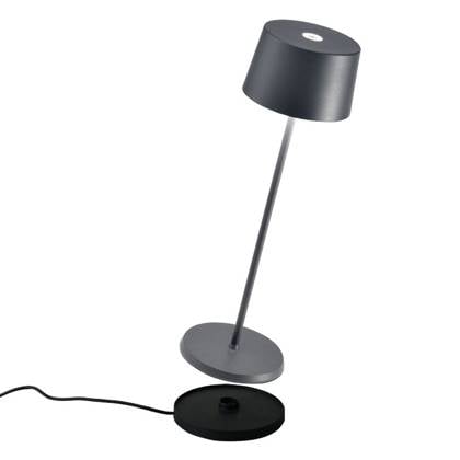 Zafferano Olivia Pro Tafellamp - Oplaadbare Buitenlamp Antraciet - Spatwaterdicht (IP65) - Bureaulamp Snoerloos - Dimbare LED Lamp - Draadloos Oplaadstation - Terraslamp - USB Opla